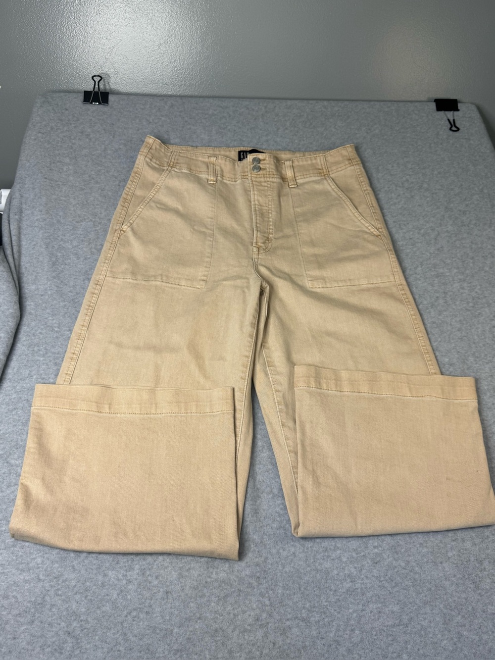Gap Women High Rise Wide Leg Crop Tan Utility Relaxed Carpenter Jeans 14/32R